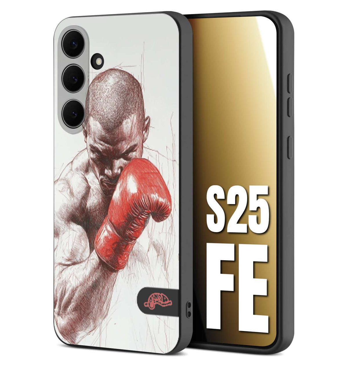 CUSTOMIZZA - Custodia cover nera morbida in tpu compatibile per Samsung S25 FE pugilato pugili disegno tattoo guantoni box sport primo piano