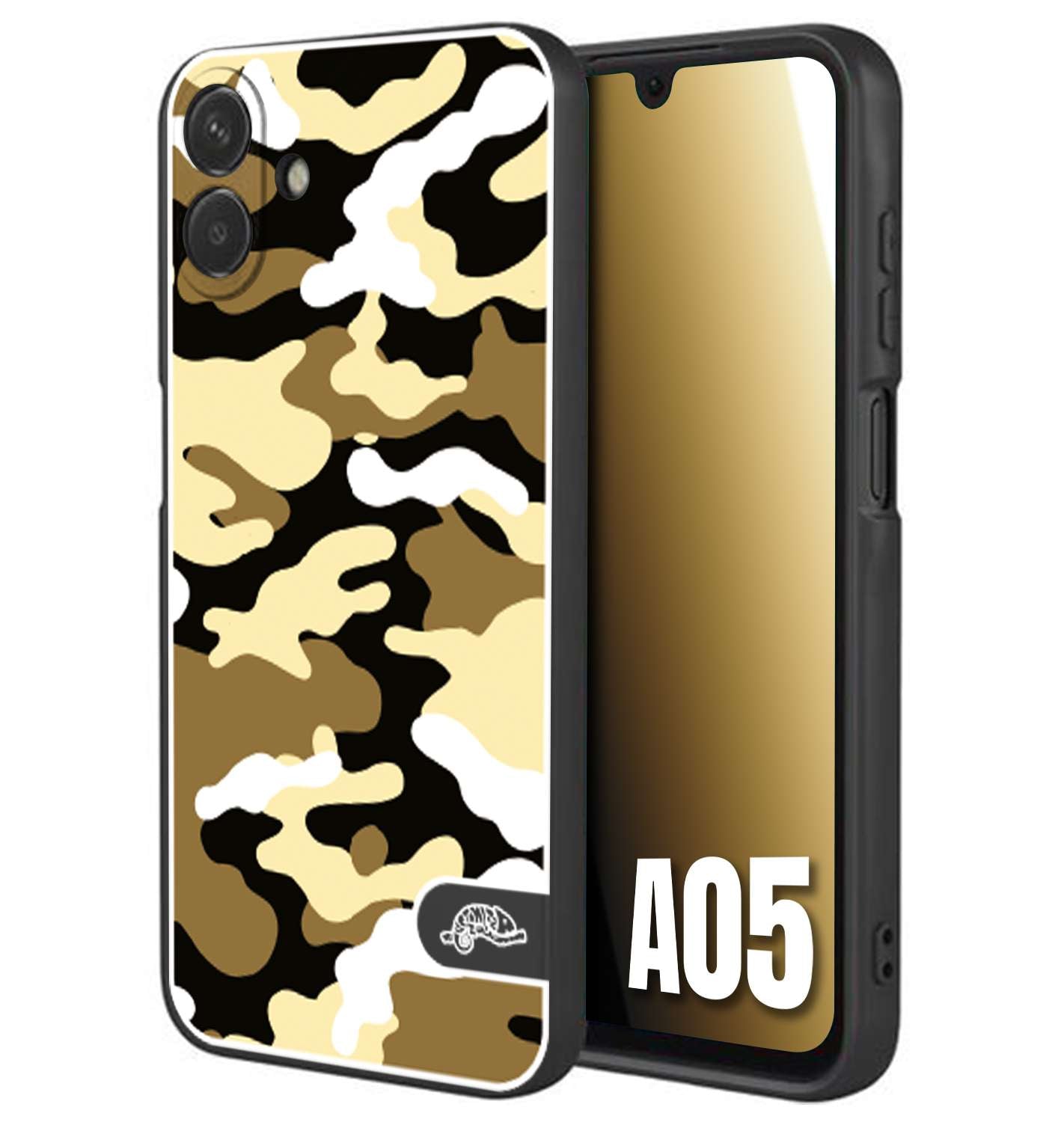 CUSTOMIZZA - Custodia cover nera morbida in tpu compatibile per Samsung A05 camouflage mimetico militare giallo desert brown