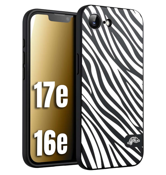 CUSTOMIZZA - Custodia cover nera morbida in tpu compatibile per iPhone 16E - 17E zebrata maculata a rilievo soft touch donna bianca