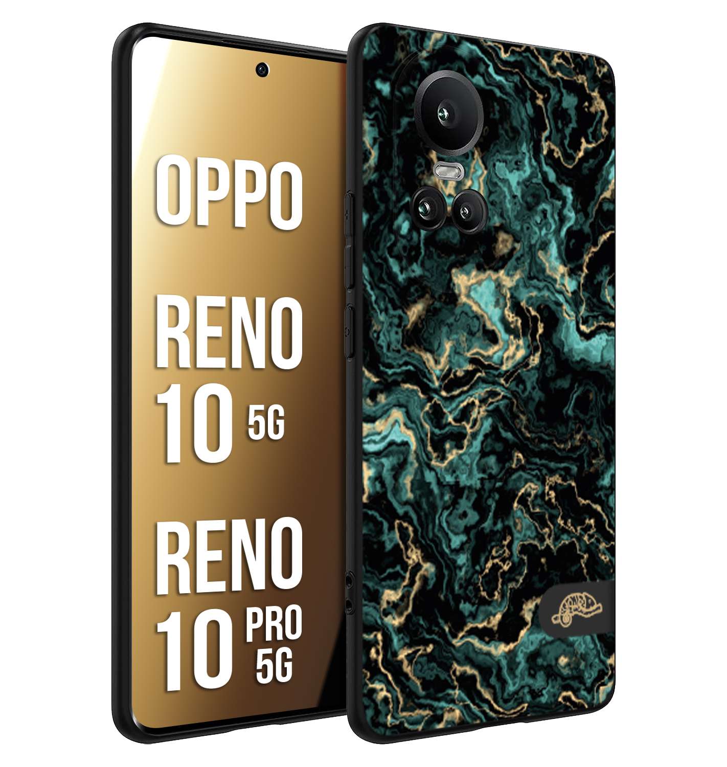 CUSTOMIZZA - Custodia cover nera morbida in tpu compatibile per Oppo Reno 10 5G - 10 PRO 5G effetto marmo marble verde green venature dorato pietra