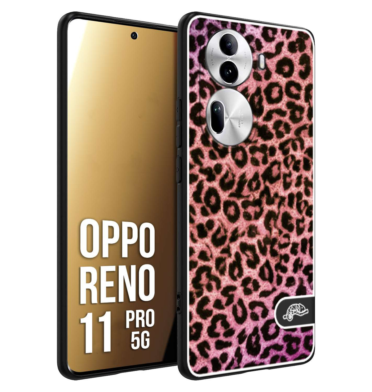 CUSTOMIZZA - Custodia cover nera morbida in tpu compatibile per Oppo Reno 11 PRO 5G leopardato maculato donna rosa leopard