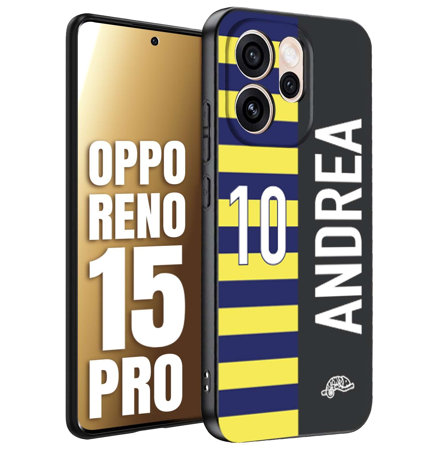 CUSTOMIZZA - Custodia cover nera morbida in tpu compatibile per Oppo Reno 15 PRO personalizzata calcio football nome e numero calciatori giallo blu