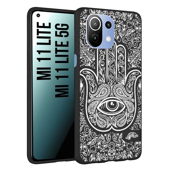 CUSTOMIZZA - Custodia cover nera morbida in tpu compatibile per Xiaomi Mi 11 Lite / Mi 11 Lite 5G mano di fatima effetto rilievo mandala donna