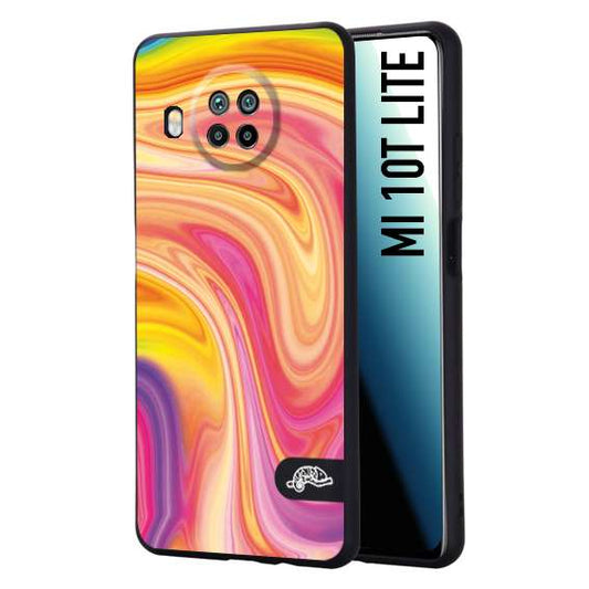 CUSTOMIZZA - Custodia cover nera morbida in tpu compatibile per Xiaomi Mi 10T LITE colorata fantasia vortice marmo onde rosa fucsia gialla