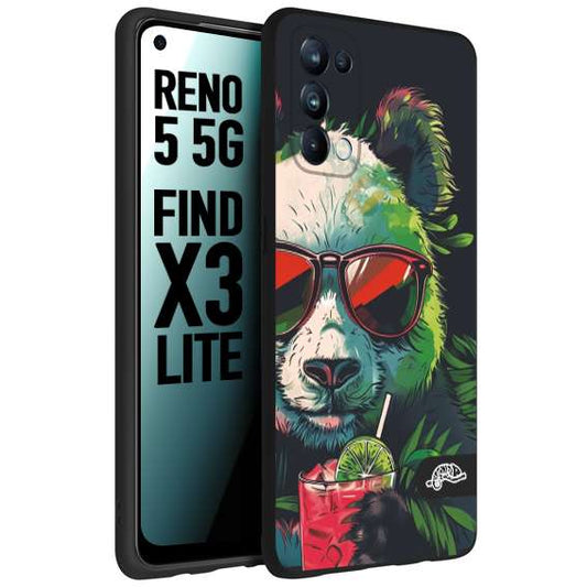 CUSTOMIZZA - Custodia cover nera morbida in tpu compatibile per Oppo Reno 5 5G estate disegnata cocktails animali simpatici panda mojito