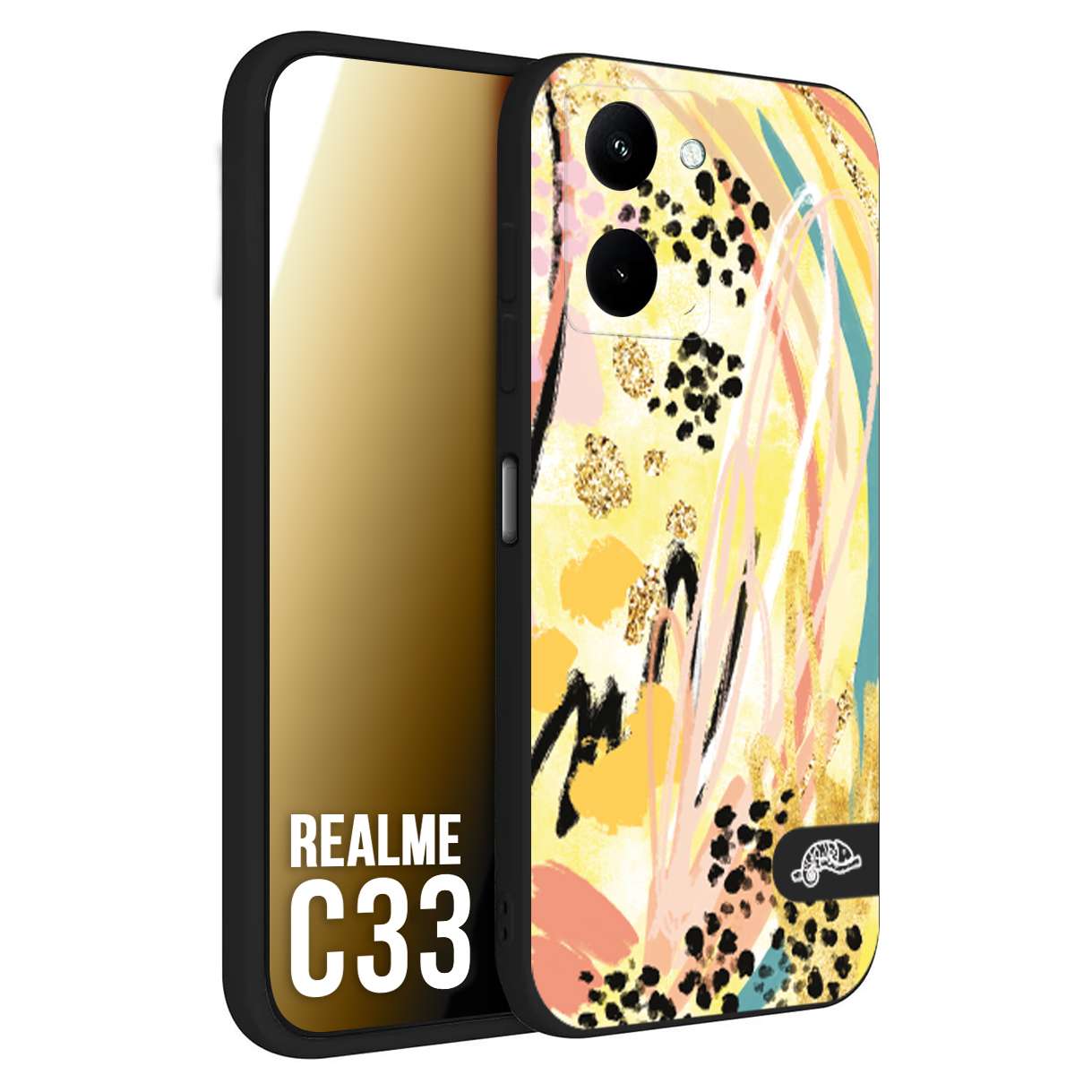 CUSTOMIZZA - Custodia cover nera morbida in tpu compatibile per Oppo Realme C33 astratti donna flower fantasia estate gialla rosa leopardata