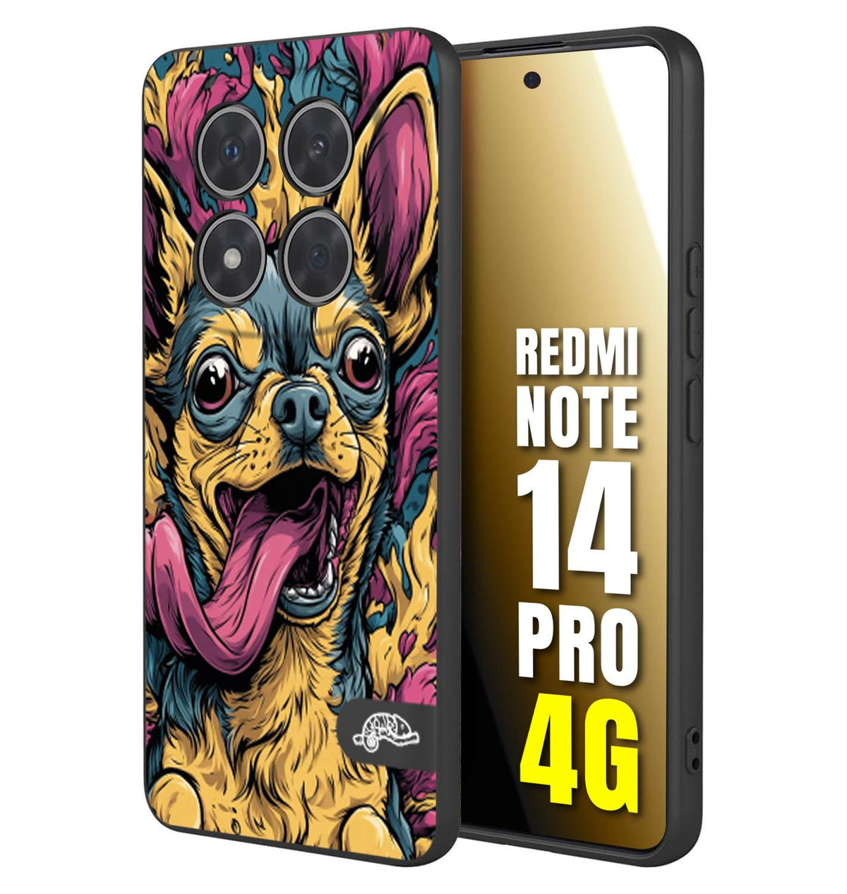 CUSTOMIZZA - Custodia cover nera morbida in tpu compatibile per Xiaomi Redmi Note 14 PRO 4G Chihuahua illustrazione cane pop art cane street art cartone animato