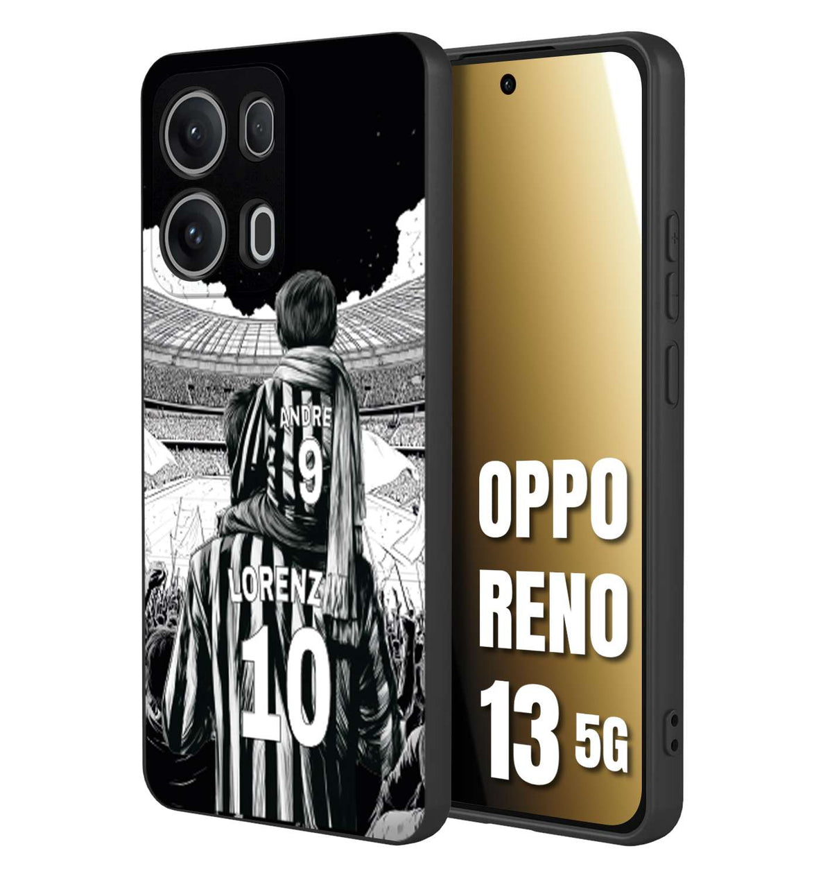 CUSTOMIZZA - Custodia cover nera morbida in tpu compatibile per Oppo Reno 13 5G personalizzata calcio football nome e numero calciatori bianconeri bianca e nera