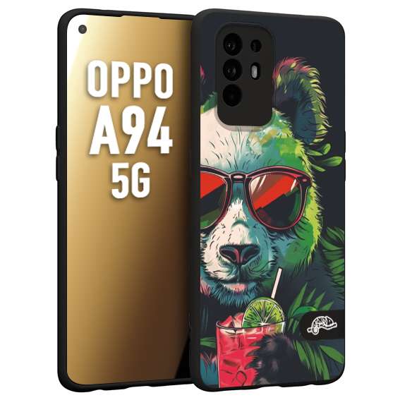 CUSTOMIZZA - Custodia cover nera morbida in tpu compatibile per Oppo A94 5G estate disegnata cocktails animali simpatici panda mojito