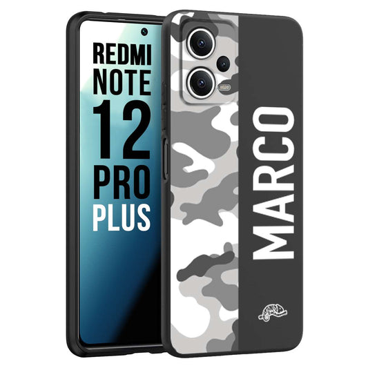 CUSTOMIZZA - Custodia cover nera morbida in tpu compatibile per Xiaomi Redmi Note 12 PRO PLUS camouflage mimetico militare personalizzata nome bianco