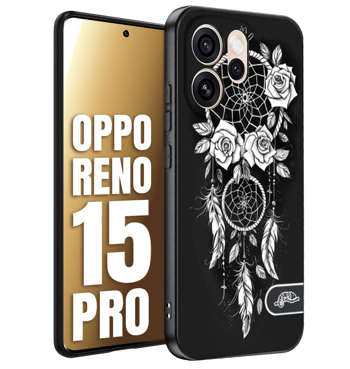 CUSTOMIZZA - Custodia cover nera morbida in tpu compatibile per Oppo Reno 15 PRO acchiappasogni dreamcatcher black and white bianco a rilievo disegnato tattoo tatuaggio