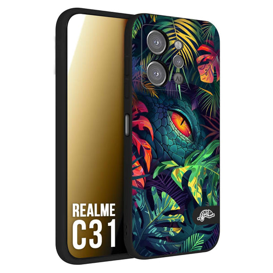 CUSTOMIZZA - Custodia cover nera morbida in tpu compatibile per Realme C31 animali color giungla tropicale occhio di coccodrillo alligatore disegnato