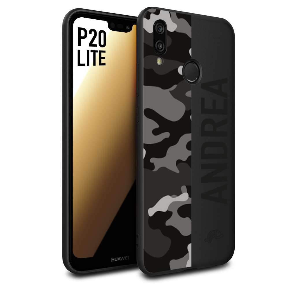 CUSTOMIZZA - Custodia cover nera morbida in tpu compatibile per Huawei P20 LITE camouflage mimetico militare personalizzata nome