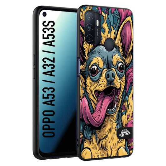 CUSTOMIZZA - Custodia cover nera morbida in tpu compatibile per Oppo A53 - A32 - A53S Chihuahua illustrazione cane pop art cane street art cartone animato