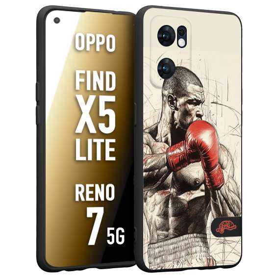 CUSTOMIZZA - Custodia cover nera morbida in tpu compatibile per Oppo Reno 7 - Find X5 LITE pugilato pugili disegno tattoo guantoni box sport ring