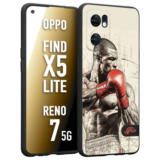CUSTOMIZZA - Custodia cover nera morbida in tpu compatibile per Oppo Reno 7 - Find X5 LITE pugilato pugili disegno tattoo guantoni box sport ring