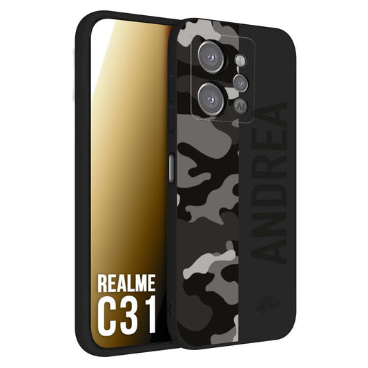 CUSTOMIZZA - Custodia cover nera morbida in tpu compatibile per Realme C31 camouflage mimetico militare personalizzata nome