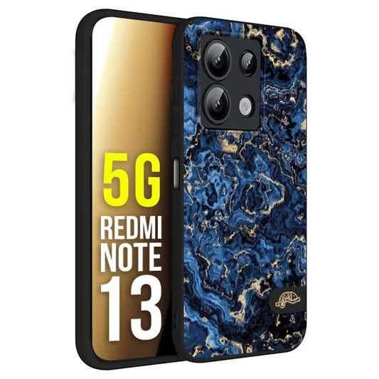 CUSTOMIZZA - Custodia cover nera morbida in tpu compatibile per Xiaomi Redmi Note 13 5G effetto marmo marble blu venature dorato psichedelico