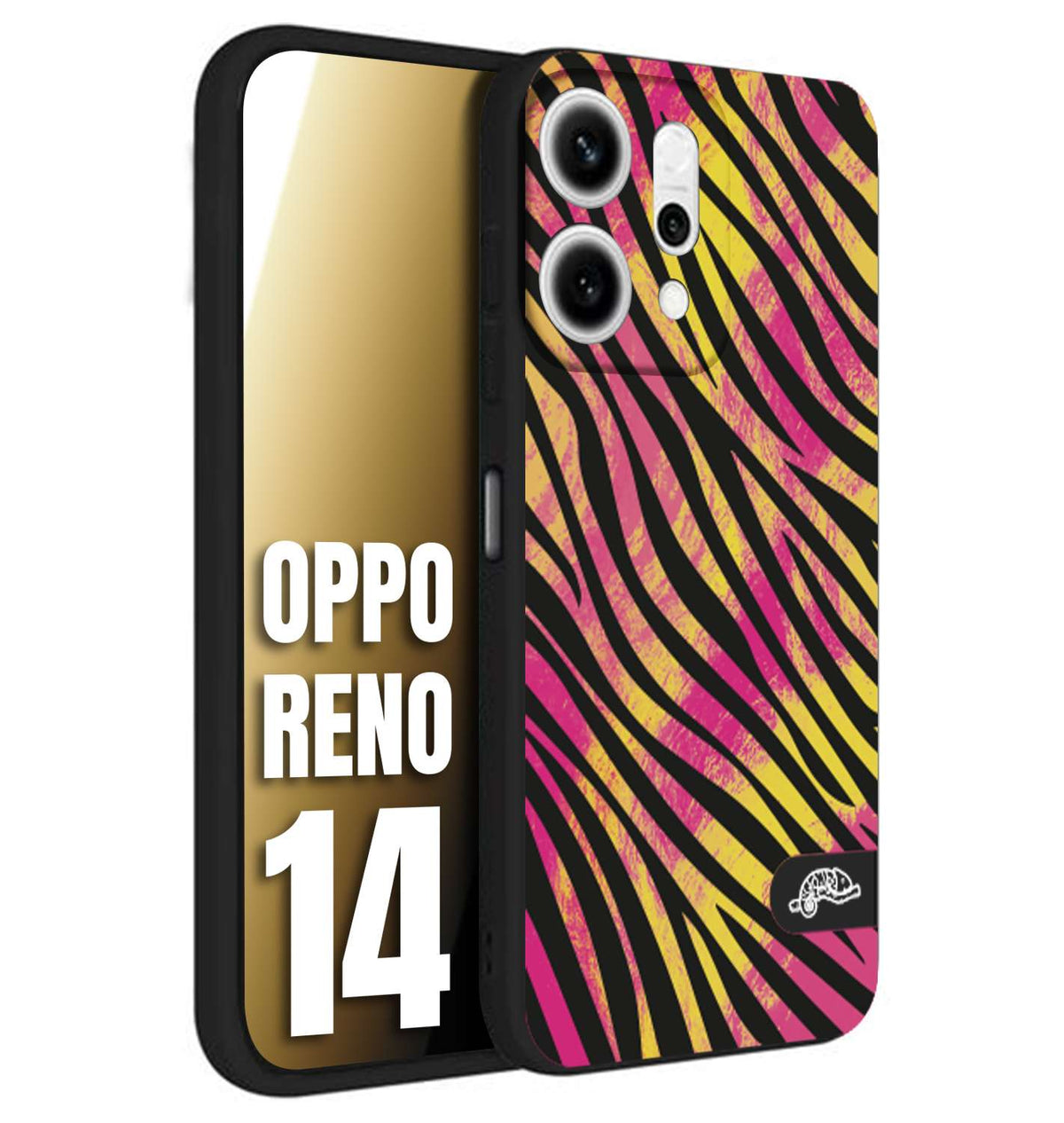 CUSTOMIZZA - Custodia cover nera morbida in tpu compatibile per Oppo Reno 14 zebrata maculata a rilievo soft touch donna fucsia gialla