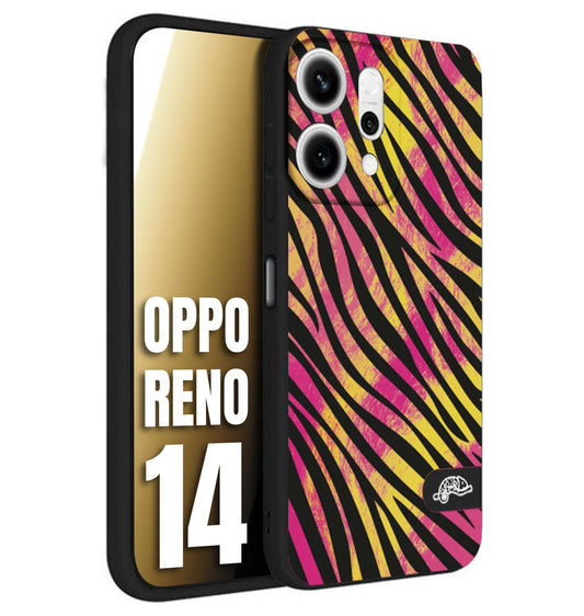 CUSTOMIZZA - Custodia cover nera morbida in tpu compatibile per Oppo Reno 14 zebrata maculata a rilievo soft touch donna fucsia gialla