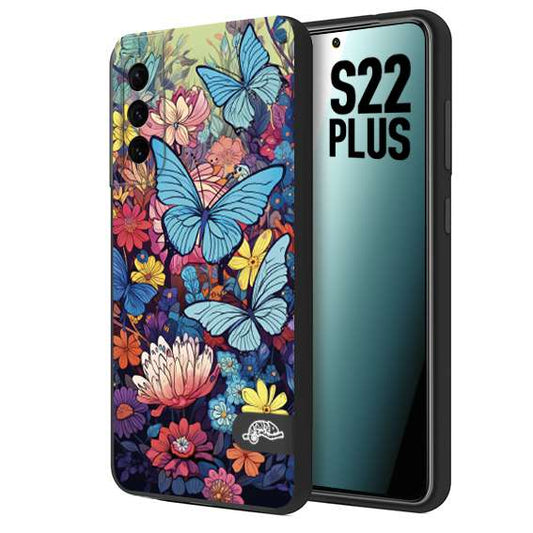 CUSTOMIZZA - Custodia cover nera morbida in tpu compatibile per Samsung S22 PLUS farfalle butterfly moderno donna disegnate gialla blu rosa