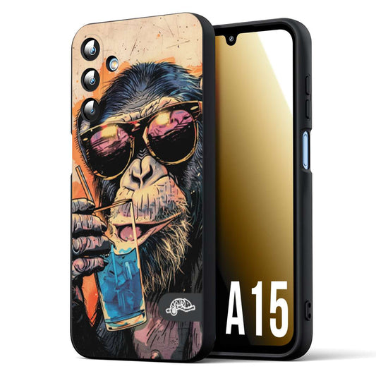 CUSTOMIZZA - Custodia cover nera morbida in tpu compatibile per Samsung A15 5G estate disegnata cocktails animali simpatici scimmia monkey negroni