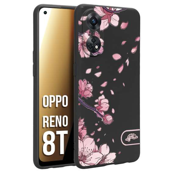 CUSTOMIZZA - Custodia cover nera morbida in tpu compatibile per Oppo Reno 8T giapponese fiori di ciliegio in fiore a rilievo disegnata tattoo