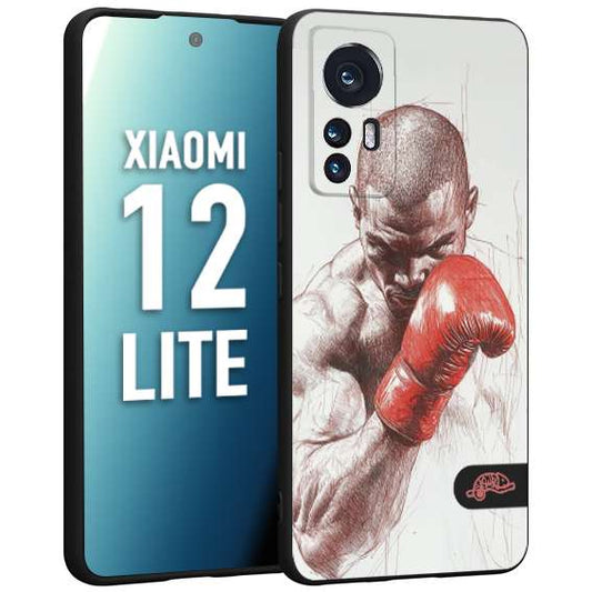 CUSTOMIZZA - Custodia cover nera morbida in tpu compatibile per Xiaomi 12 LITE pugilato pugili disegno tattoo guantoni box sport primo piano