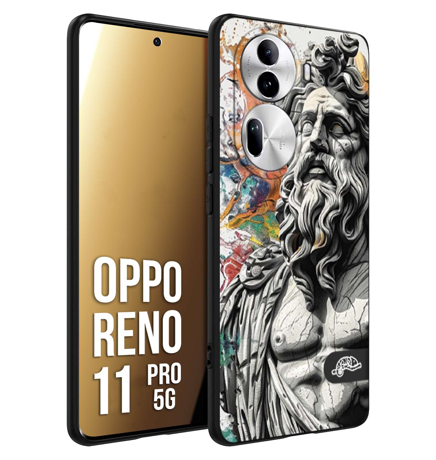 CUSTOMIZZA - Custodia cover nera morbida in tpu compatibile per Oppo Reno 11 PRO 5G statua colorata moderna antico tattoo splash color