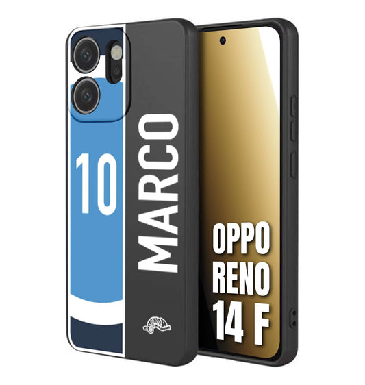CUSTOMIZZA - Custodia cover nera morbida in tpu compatibile per Oppo Reno 14 F personalizzata calcio football nome e numero calciatori biancoazzurri bianco celesti