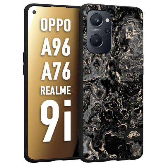 CUSTOMIZZA - Custodia cover nera morbida in tpu compatibile per Realme 9i - A96 - A76 effetto marmo marble nero black venature dorato pietra