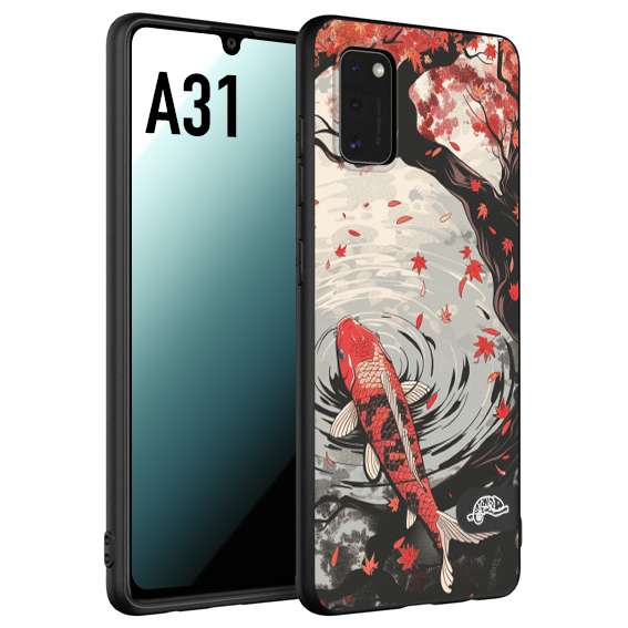 CUSTOMIZZA - Custodia cover nera morbida in tpu compatibile per Samsung A31 giapponese lago carpa koi rossa con foglie d'acero rosso disegnata tattoo