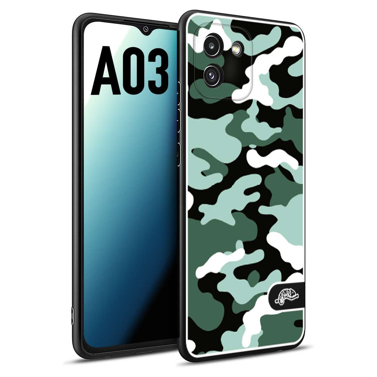 CUSTOMIZZA - Custodia cover nera morbida in tpu compatibile per Samsung A03 camouflage mimetico militare verde green