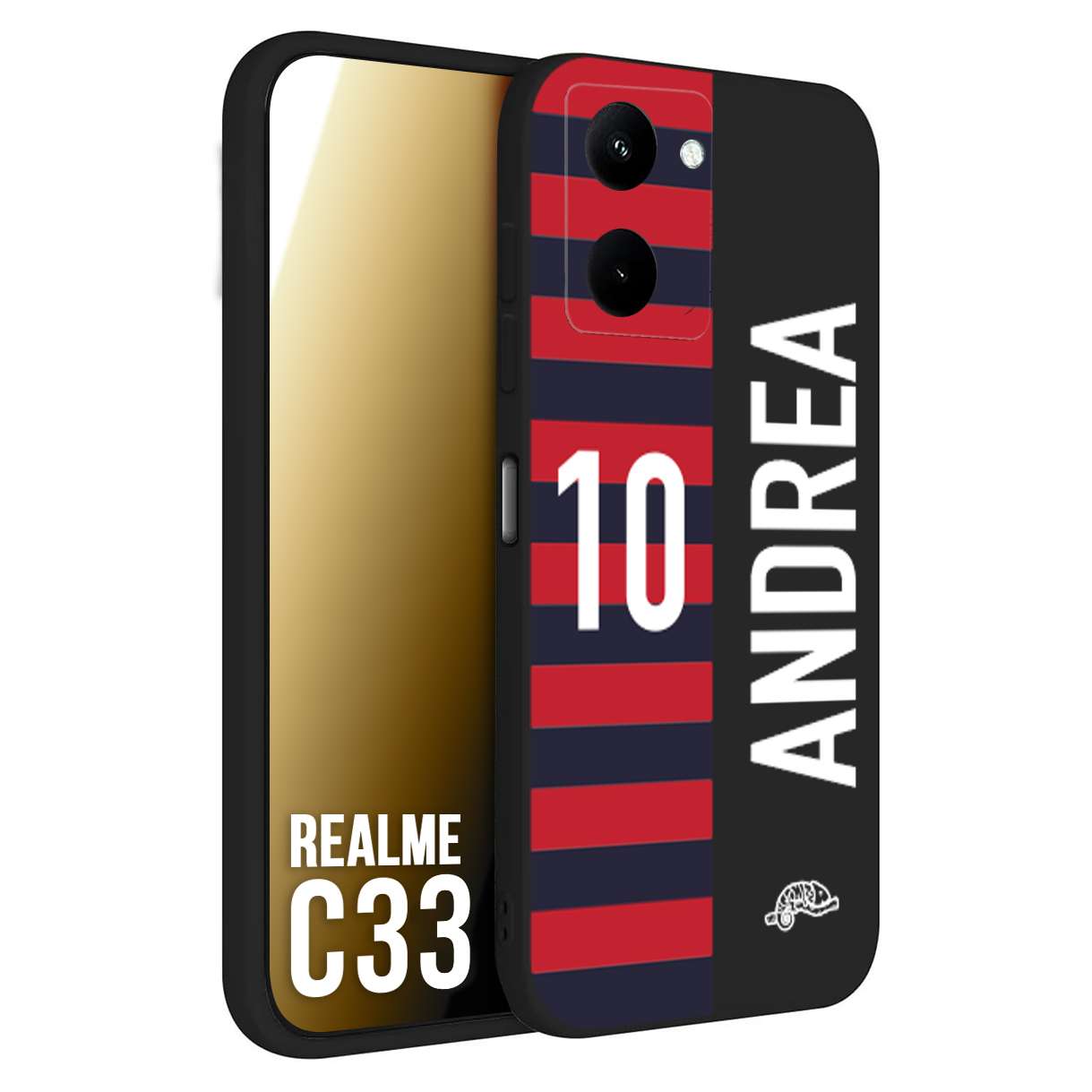 CUSTOMIZZA - Custodia cover nera morbida in tpu compatibile per Oppo Realme C33 personalizzata calcio football nome e numero calciatori rossoblu