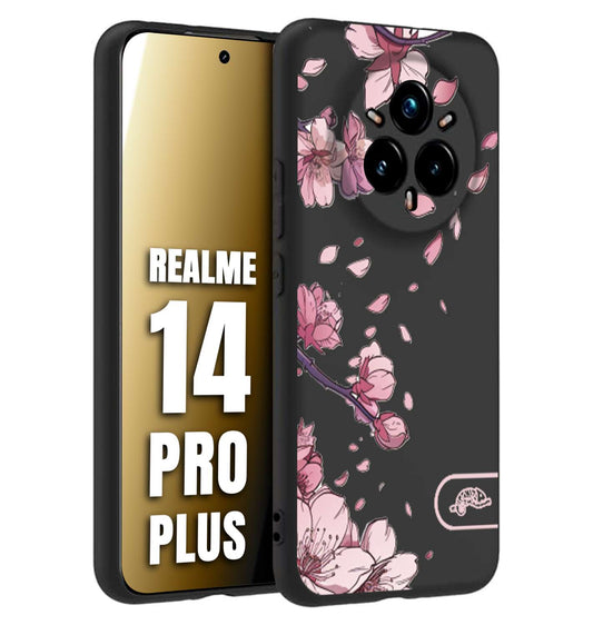 CUSTOMIZZA - Custodia cover nera morbida in tpu compatibile per Realme 14 PRO PLUS giapponese fiori di ciliegio in fiore a rilievo disegnata tattoo