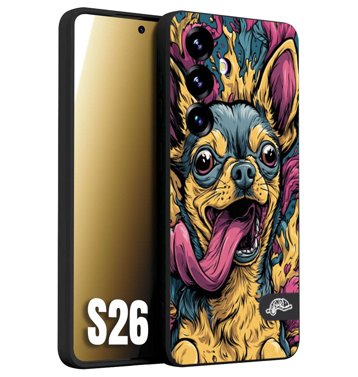 CUSTOMIZZA - Custodia cover nera morbida in tpu compatibile per Samsung S26 Chihuahua illustrazione cane pop art cane street art cartone animato