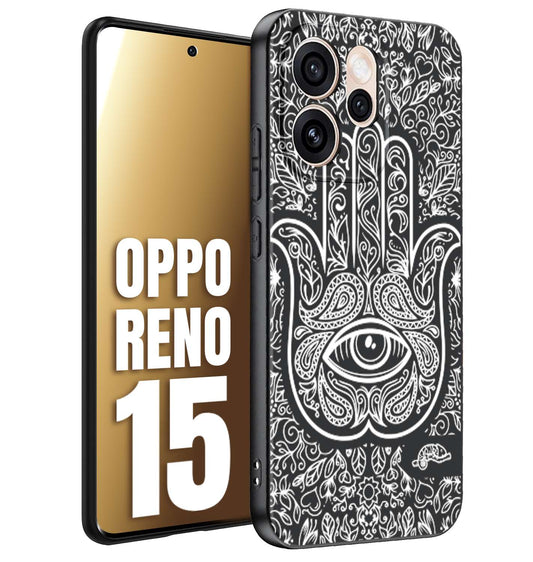 CUSTOMIZZA - Custodia cover nera morbida in tpu compatibile per Oppo Reno 15 mano di fatima effetto rilievo mandala donna