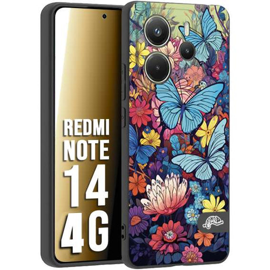 CUSTOMIZZA - Custodia cover nera morbida in tpu compatibile per Xiaomi Redmi Note 14 4G farfalle butterfly moderno donna disegnate gialla blu rosa