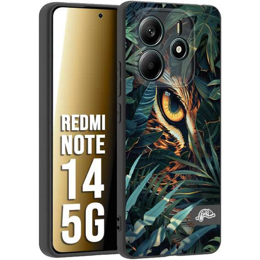 CUSTOMIZZA - Custodia cover nera morbida in tpu compatibile per Xiaomi Redmi Note 14 5G animali color giungla tropicale occhio di giaguaro felino disegnato