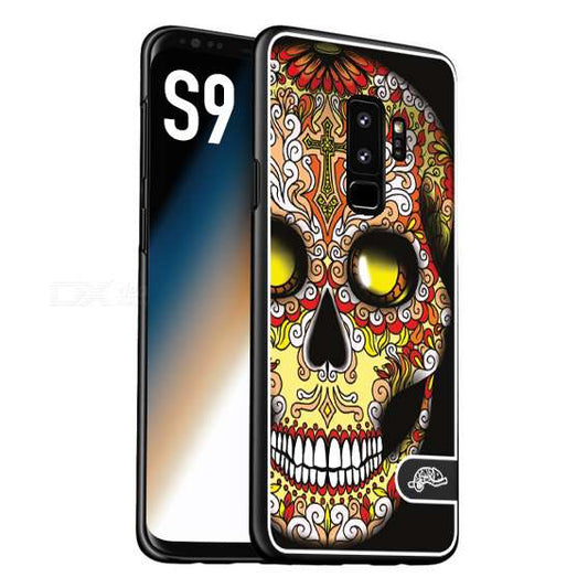 CUSTOMIZZA - Custodia cover nera morbida in tpu compatibile per Samsung S9 teschio messicano Mexican skull giallo rosso arancio