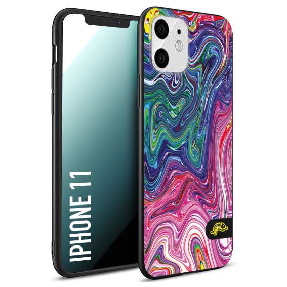 CUSTOMIZZA - Custodia cover nera morbida in tpu compatibile per iPhone 11 colorata fantasia vortice marmo arcobaleno rosa blu fucsia