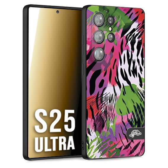 CUSTOMIZZA - Custodia cover nera morbida in tpu compatibile per Samsung S25 ULTRA leopardato tigrato tiger colorata summer color verde fucsia