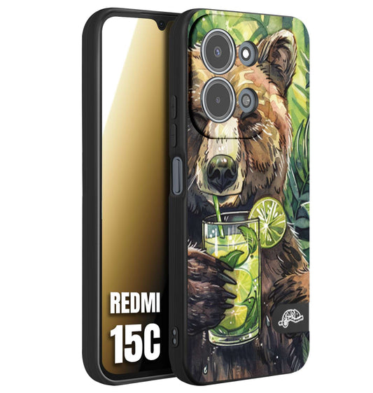 CUSTOMIZZA - Custodia cover nera morbida in tpu compatibile per Xiaomi Redmi 15C fiori estate disegnata cocktails animali simpatici orso bear negroni