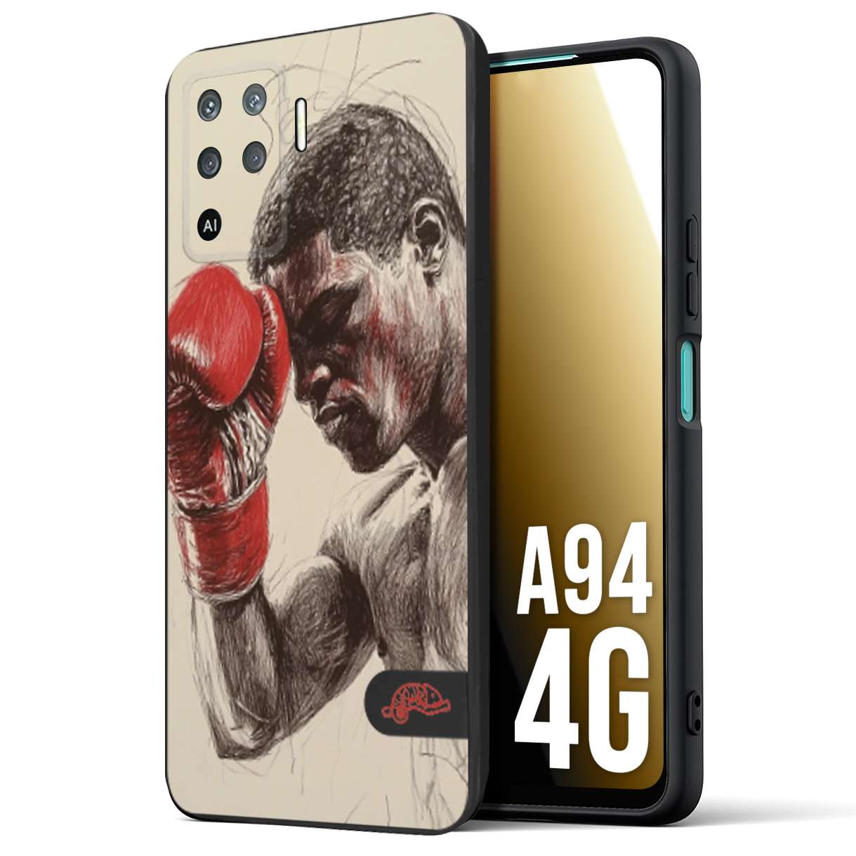 CUSTOMIZZA - Custodia cover nera morbida in tpu compatibile per Oppo A94 4G pugilato pugili disegno tattoo guantoni boxer pesi massimi