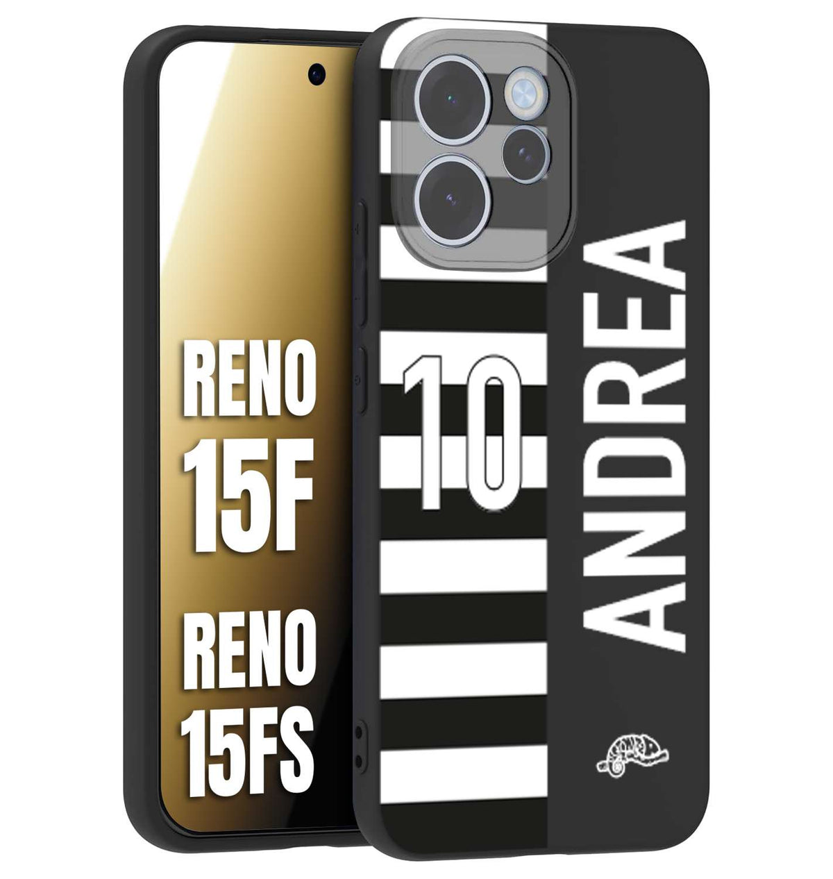CUSTOMIZZA - Custodia cover nera morbida in tpu compatibile per Oppo Reno 15 F - Reno 15 FS personalizzata calcio football nome e numero calciatori bianconera