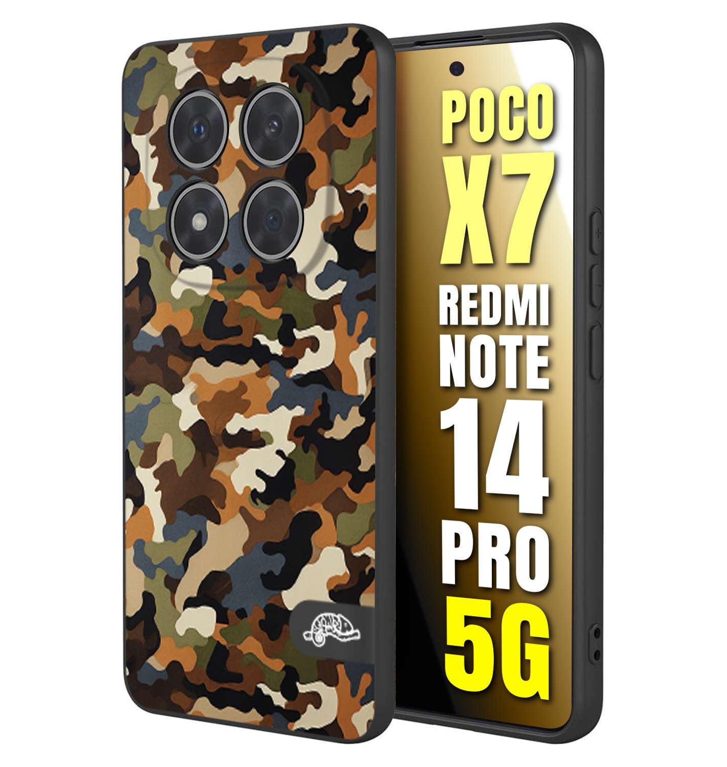 CUSTOMIZZA - Custodia cover nera morbida in tpu compatibile per Xiaomi Redmi Note 14 PRO 5G camouflage mimetico militare moderno blu marrone beige