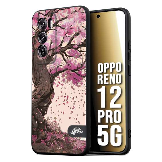 CUSTOMIZZA - Custodia cover nera morbida in tpu compatibile per Oppo Reno 12 PRO 5G giapponese colori morbidi fiori di ciliegio rosa disegnata