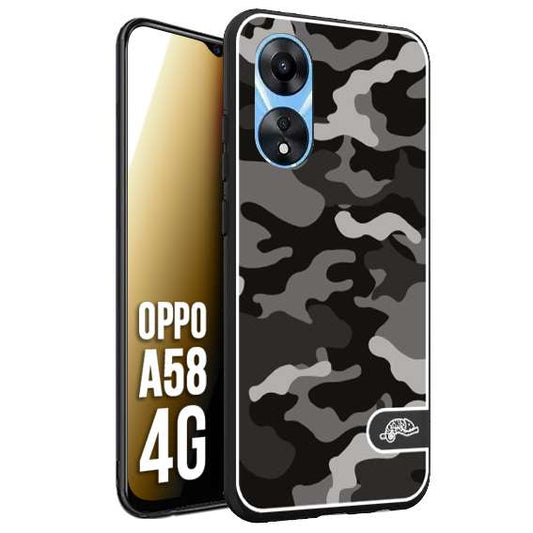 CUSTOMIZZA - Custodia cover nera morbida in tpu compatibile per Oppo A58 4G camouflage mimetico militare nero black grigio