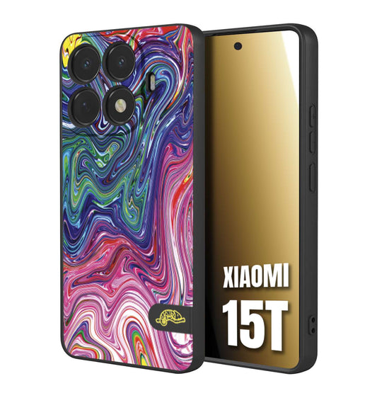 CUSTOMIZZA - Custodia cover nera morbida in tpu compatibile per Xiaomi 15T colorata fantasia vortice marmo arcobaleno rosa blu fucsia