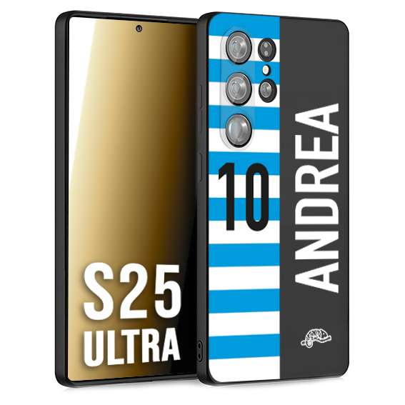 CUSTOMIZZA - Custodia cover nera morbida in tpu compatibile per Samsung S25 ULTRA personalizzata calcio football nome e numero calciatori biancazzurri